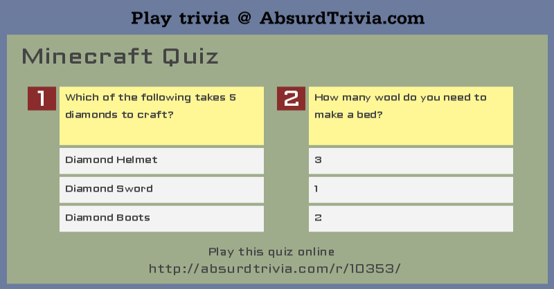 Minecraft, Quizzes