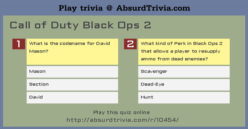 Trivia Quiz Call Of Duty Black Ops 2
