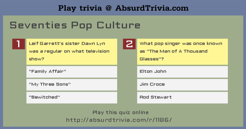 Trivia Quiz Seventies Pop Culture