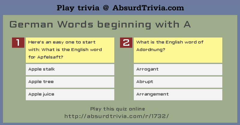 trivia quiz german words beginning with a