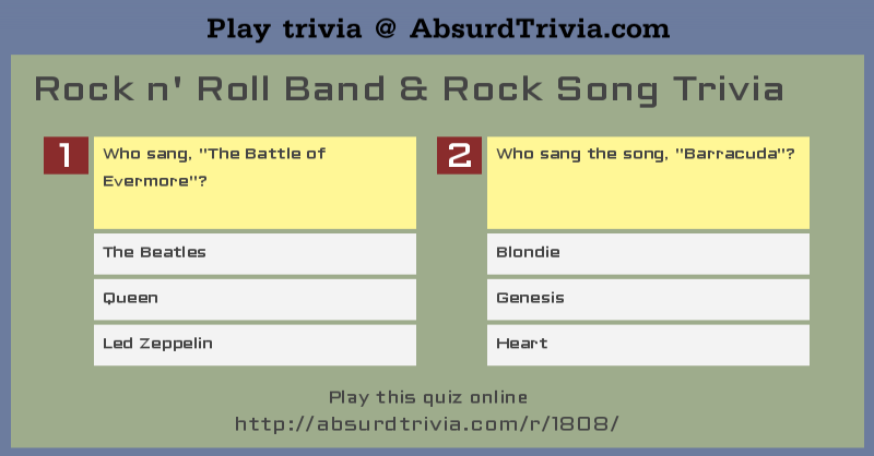 Rock N Roll Band Rock Song Trivia