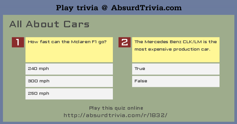 Trivia Quiz All About Cars