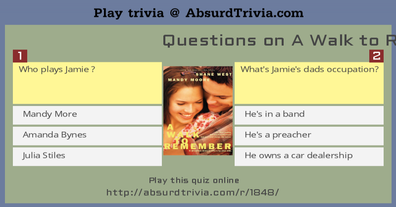 Trivia Quiz : Questions on A Walk to Remember