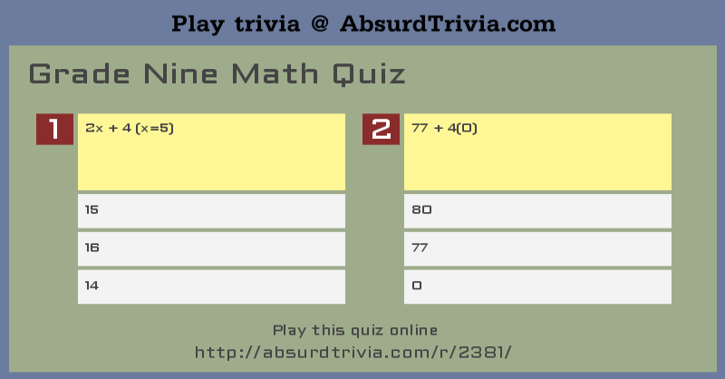 Grade Nine Math Quiz