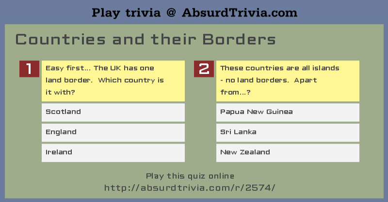 Trivia Quiz Countries And Their Borders
