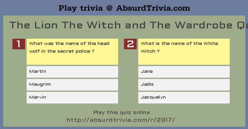 The Lion The Witch And The Wardrobe Quiz