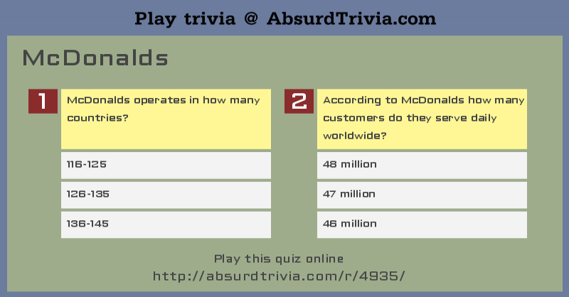 Trivia Quiz Mcdonalds