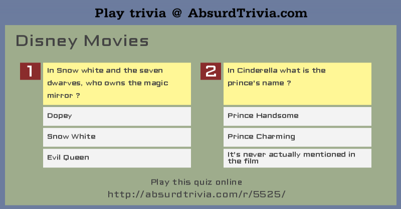 Trivia Quiz Disney Movies