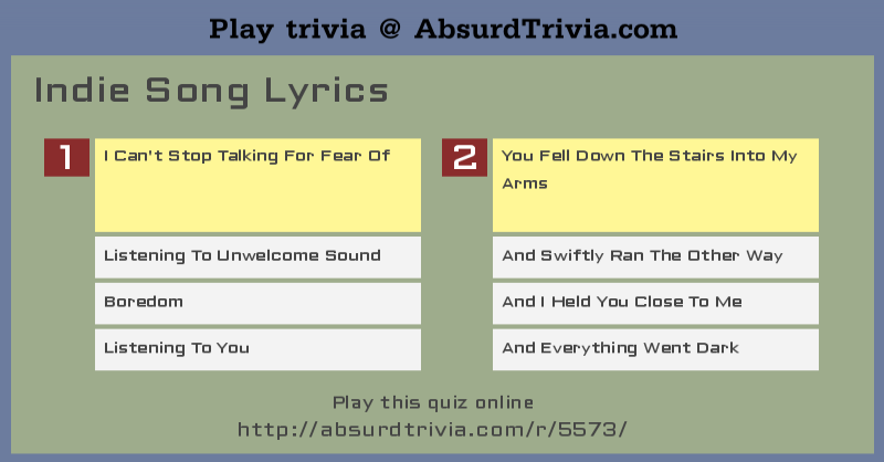 Trivia Quiz Indie Song Lyrics trivia quiz indie song lyrics