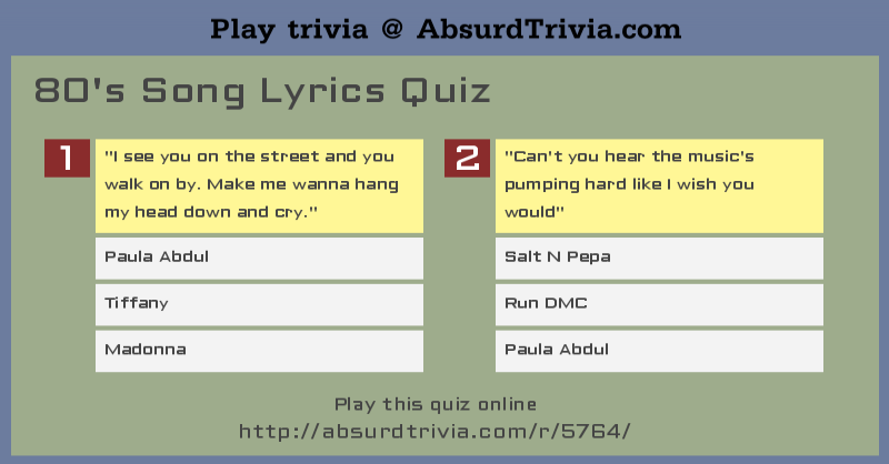 80 S Song Lyrics Quiz