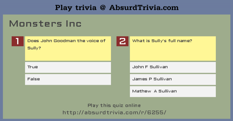 Trivia Quiz Monsters Inc