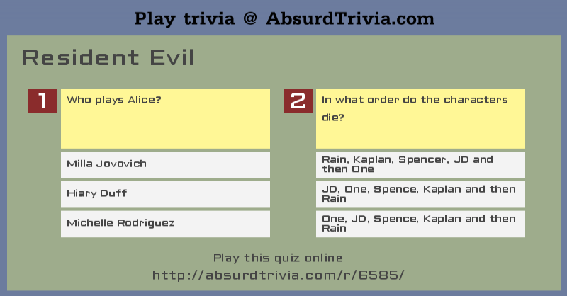 Trivia Quiz Resident Evil