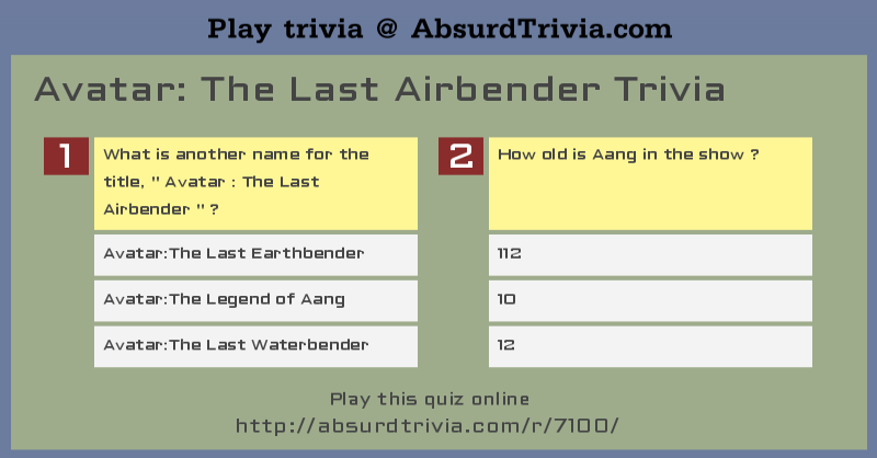 Avatar The Last Airbender Trivia