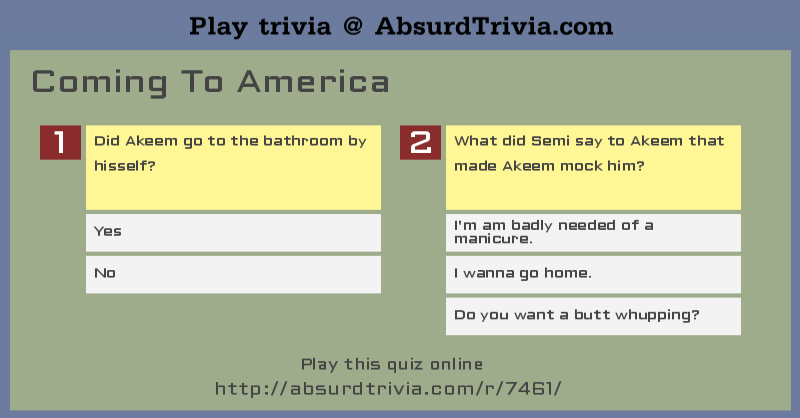 Trivia Quiz Coming To America