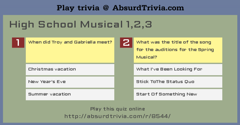 Trivia Quiz High School Musical 1 2 3